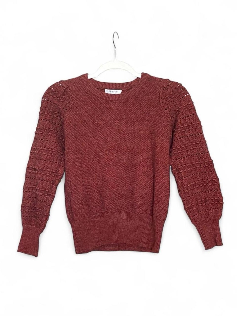 Madewell Burgundy Textured Puff-Sleeve Crewneck Sweater